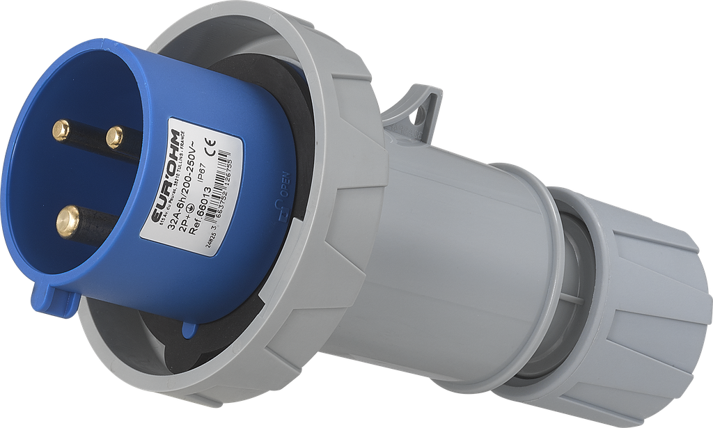 Fiche industrielle mobile droite 2P+T 32A 230V AC IP67