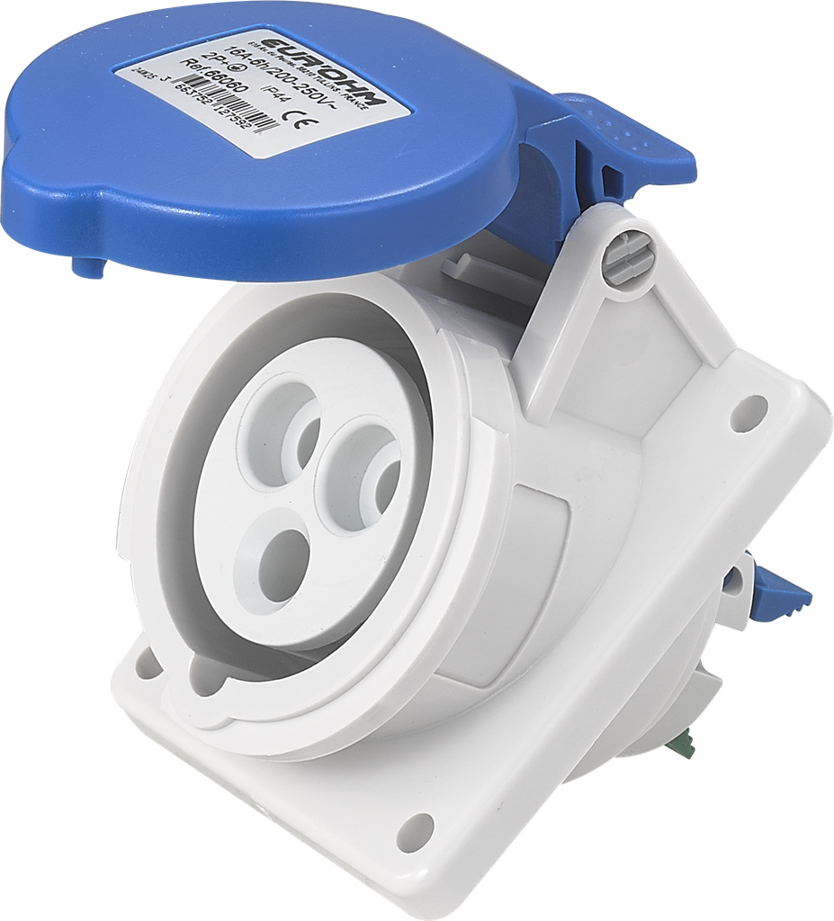 Socle de prise industrielle à encastrer à 10° 2P+T 16A 230V AC IP44