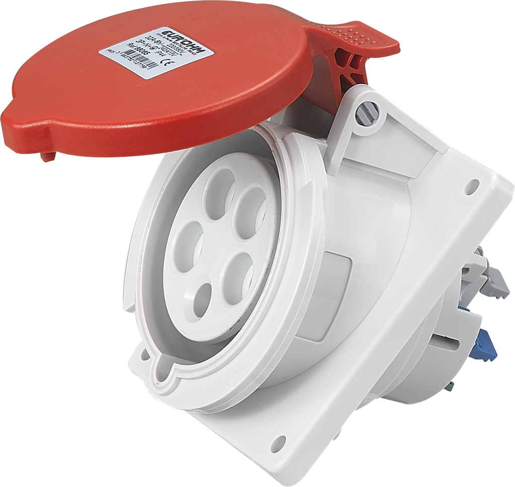 Socle de prise industrielle à encastrer à 10° 3P+N+T 32A 400V AC IP44