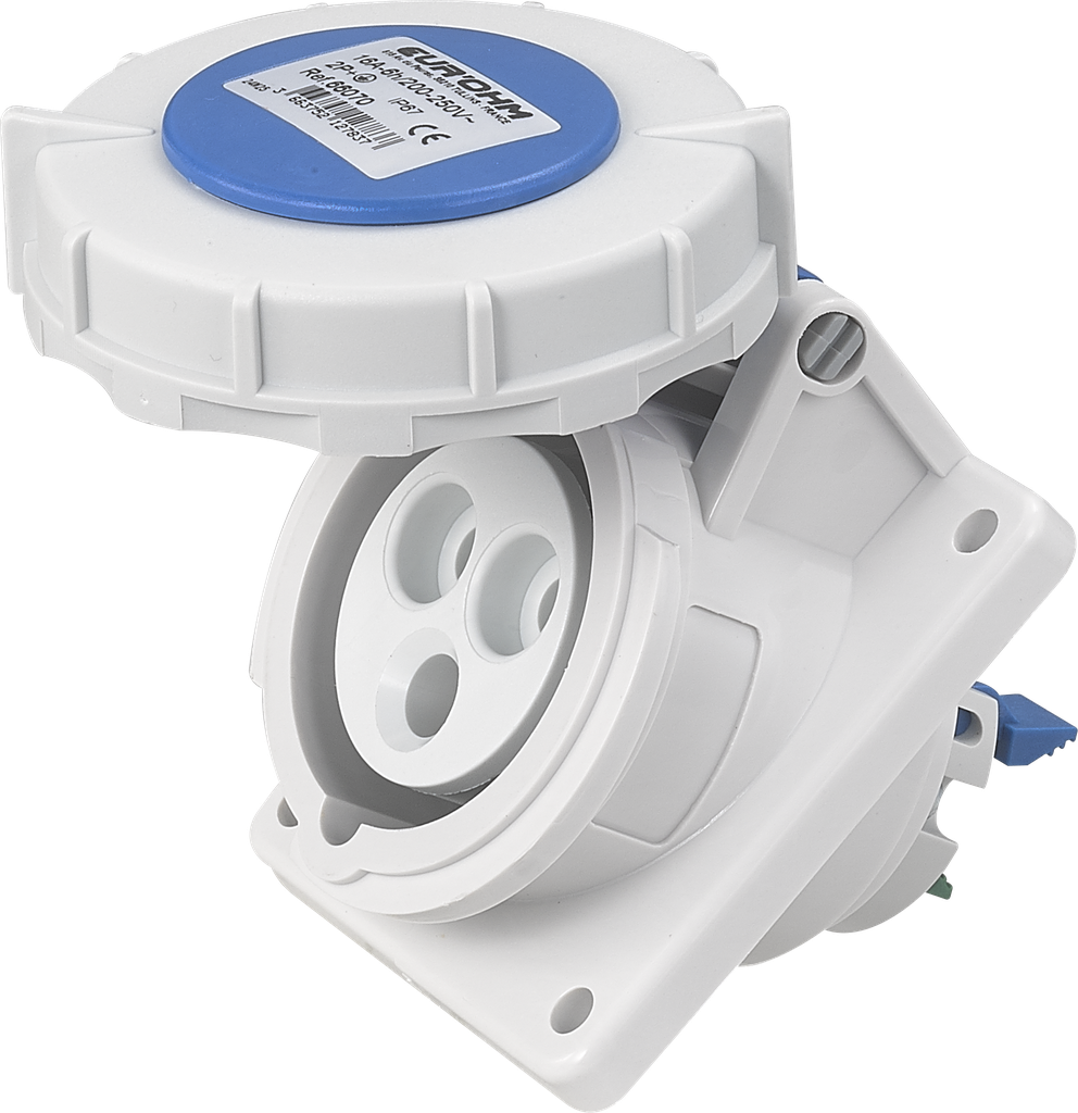 Socle de prise industrielle à encastrer à 10° 2P+T 16A 230V AC IP67