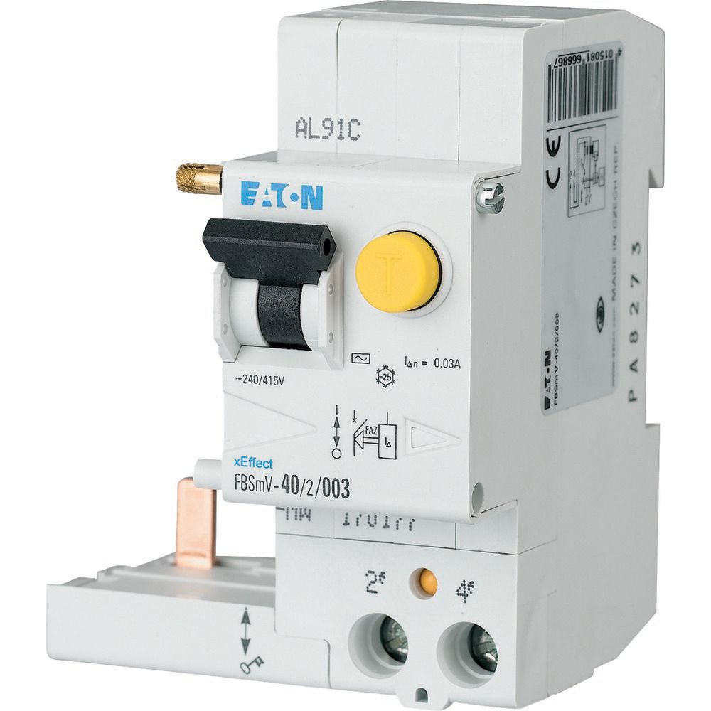 Bloc différentiel FBSMV pour FAZ, 2P, 63A, type AC, 30mA