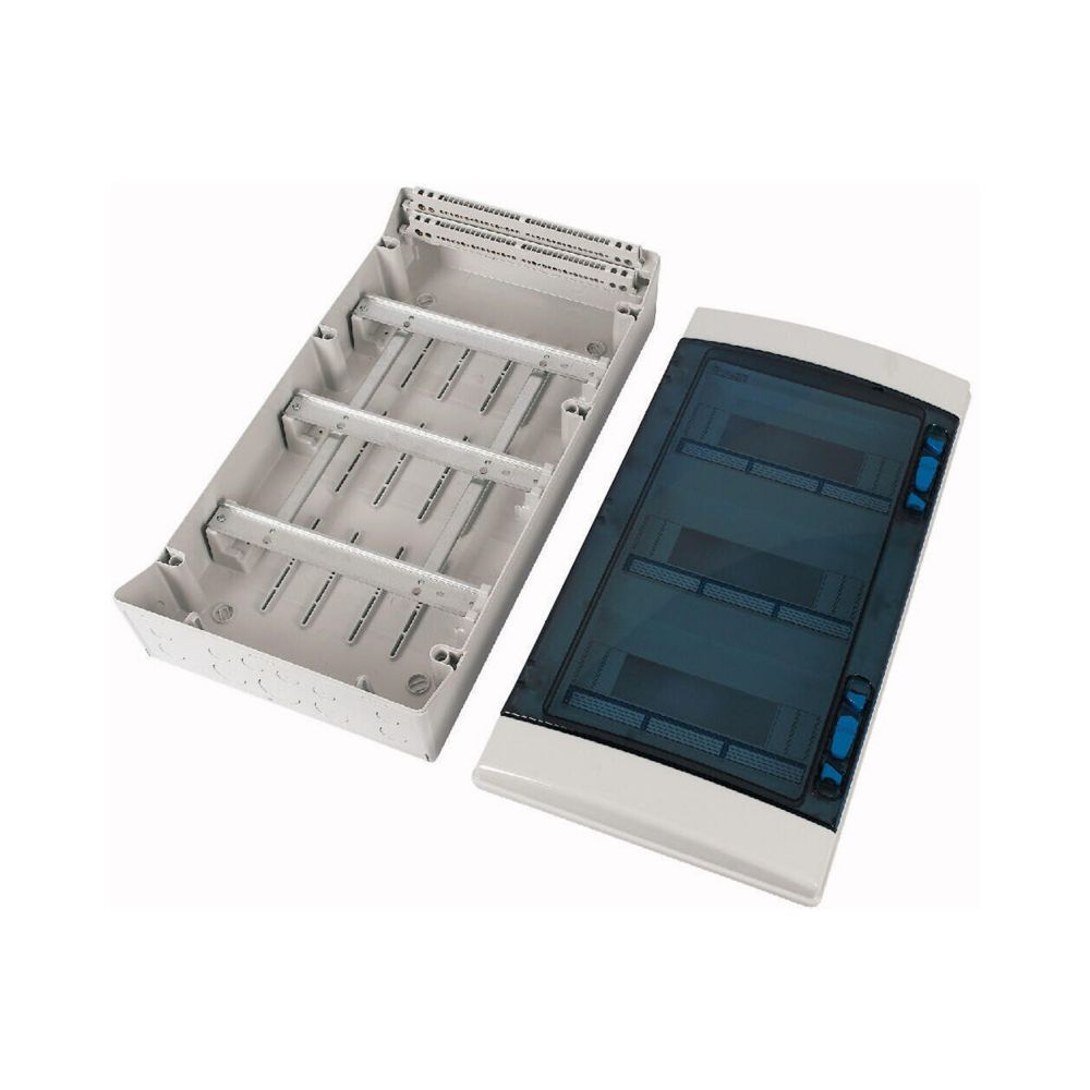 Coffret 3 rangées 36 modules, avec barrette N/PE, porte transparente