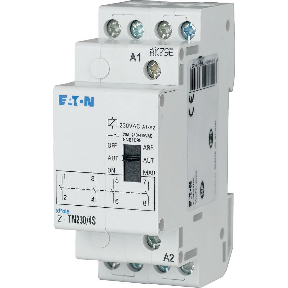 Relais avec présélection, 230VAC/50Hz, 4 s, 20A, 2PE