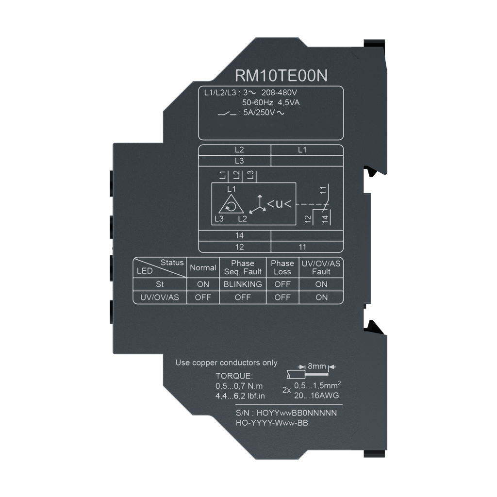 Harmony RM10 - triphasé - 1OF - 5A - monitoring avancé de phases - 208/480VCA