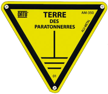 Plaque alumétal de signalisation "TERRE DES PARATONNERRES" 100 mm.