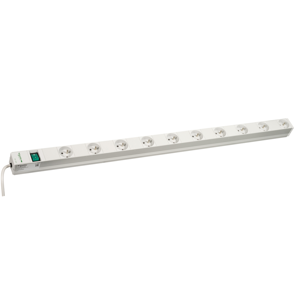 Actassi - rail - 1U - 10 prises - interrupteur NF - Blanc
