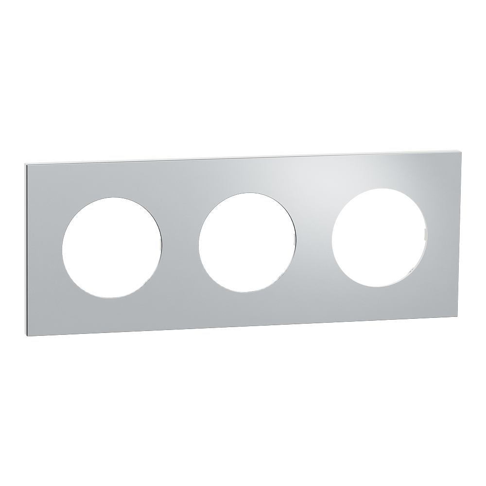 Odace Métal - plaque de finition 3 postes - effet Aluminium support blanc