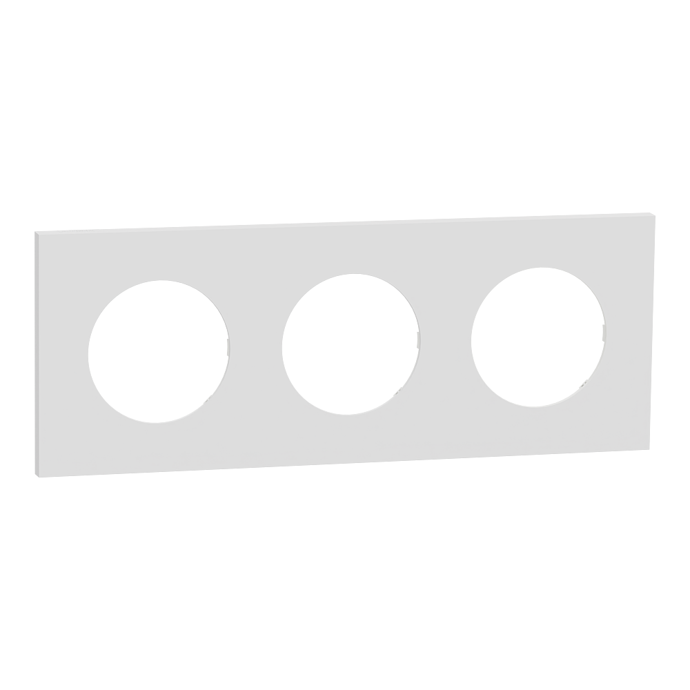 Odace Métal - plaque de finition 3 postes - effet Céramique Blanc support blanc