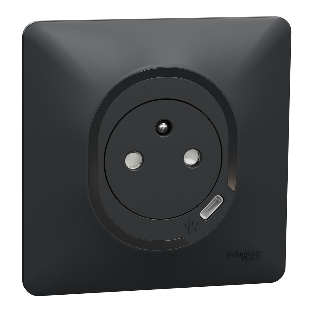 Ovalis - combi 2P+T 16A affleurante+chargeur USB-C 10,5W - connex. auto - Anth