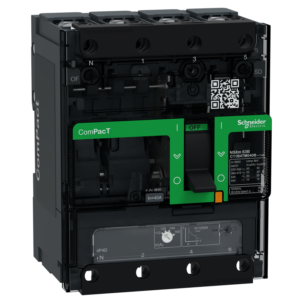 ComPacT NSXmB - disjoncteur - TM-D 40A - 4P4D - 25kA - borne à cosses