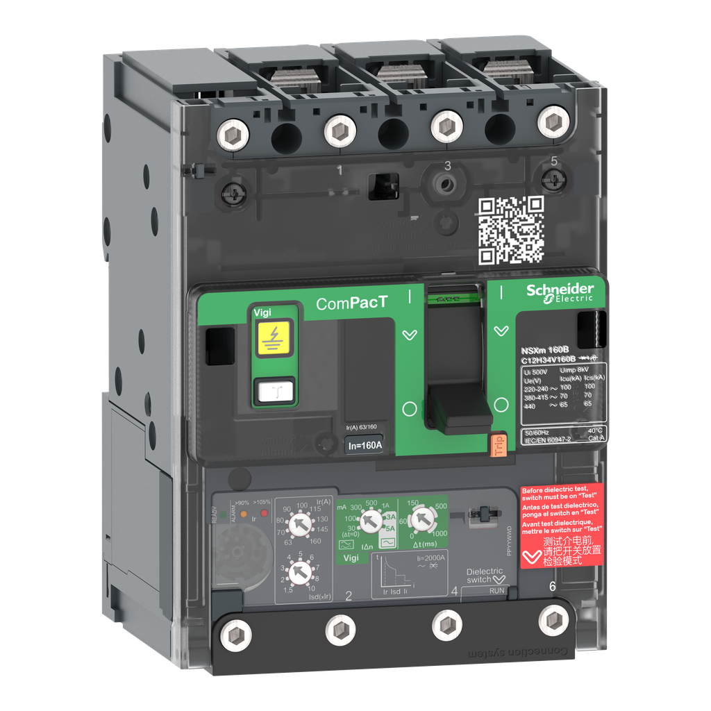 ComPacT NSXmH - disj Vigi - MicroLogic 4.1 160A - 3P3D - 70kA - borne à cosses