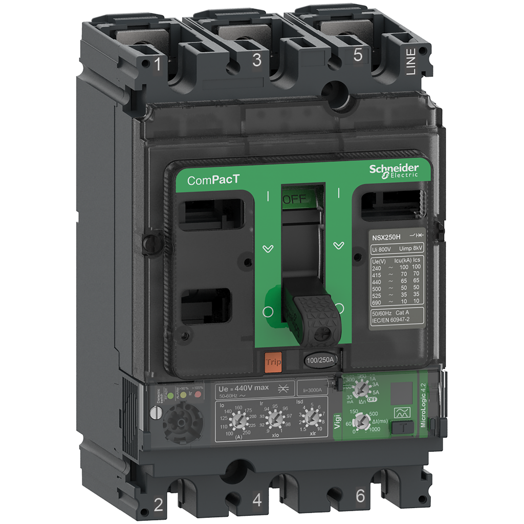 ComPacT NSX160N - Disjoncteur Vigi - MicroLogic 4.2 160A - 3P3D - 50kA - fixe