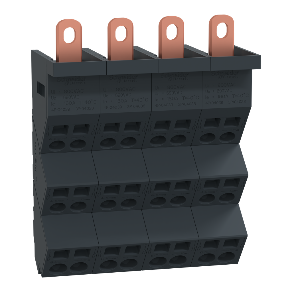 Linergy DP - Répartiteur NSXm 4P - 160A Icc 70kA - connect 4x(4x10mm² + 2x16mm²)