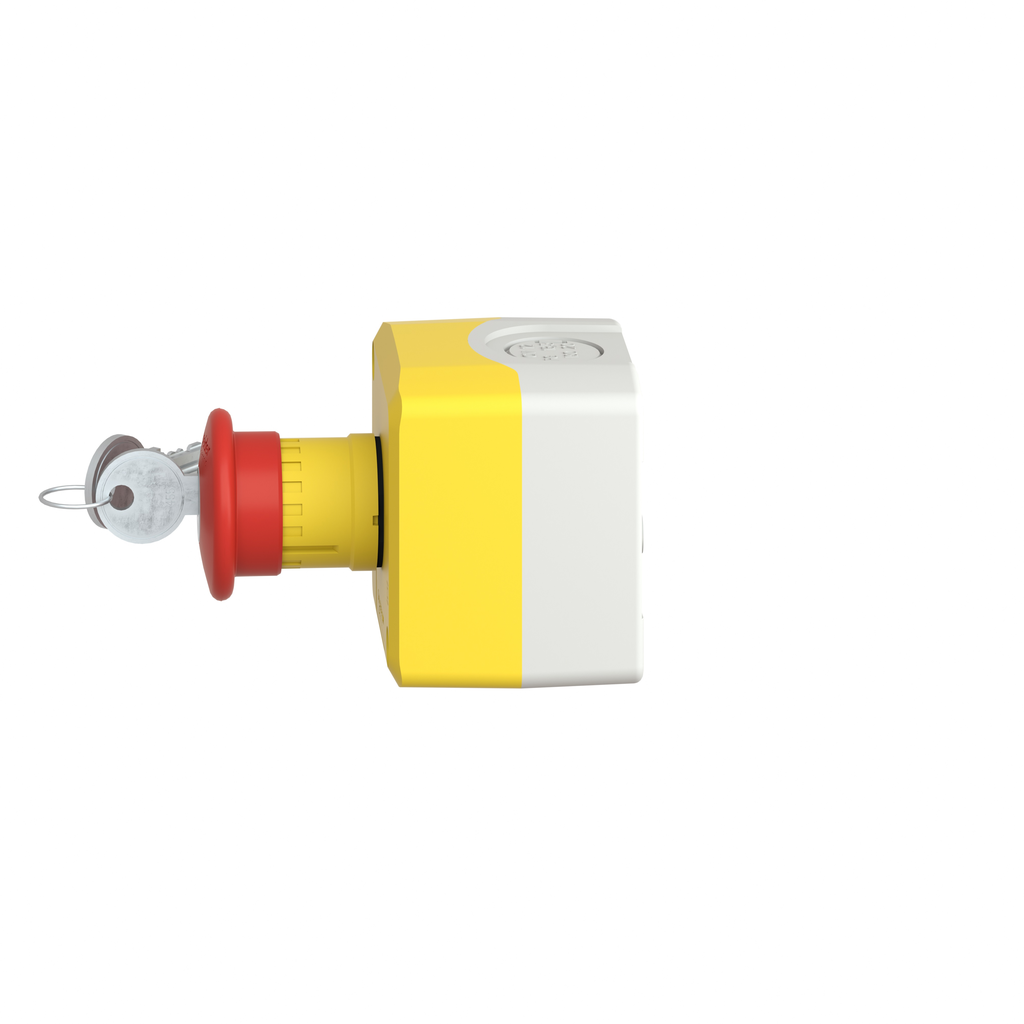 Harmony XAL - boite jaune arrêt urgen rouge - pouss tourn à clé - 1F+1O - Ø40