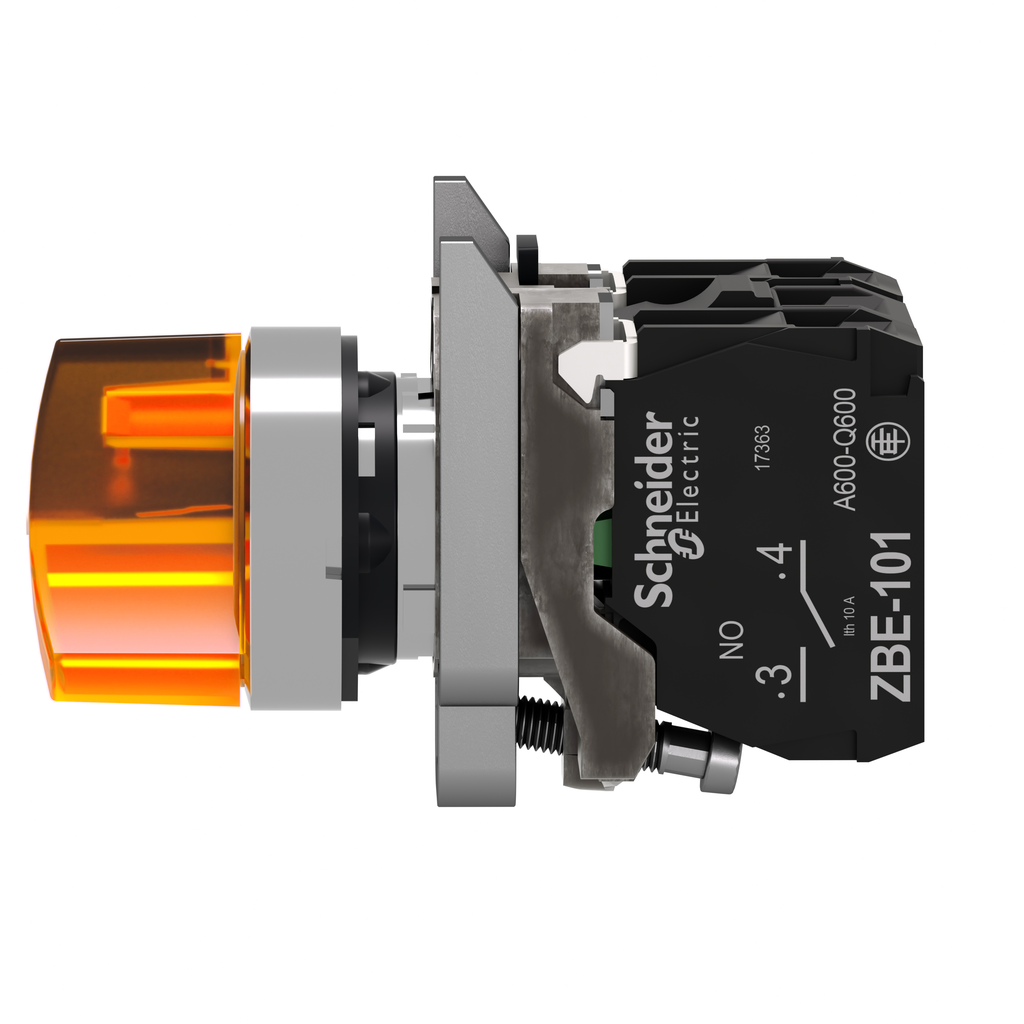 Harmony XB4 - bouton à manette lum - Ø22 - 2 pos fix - orange - 1O+1F - 24V