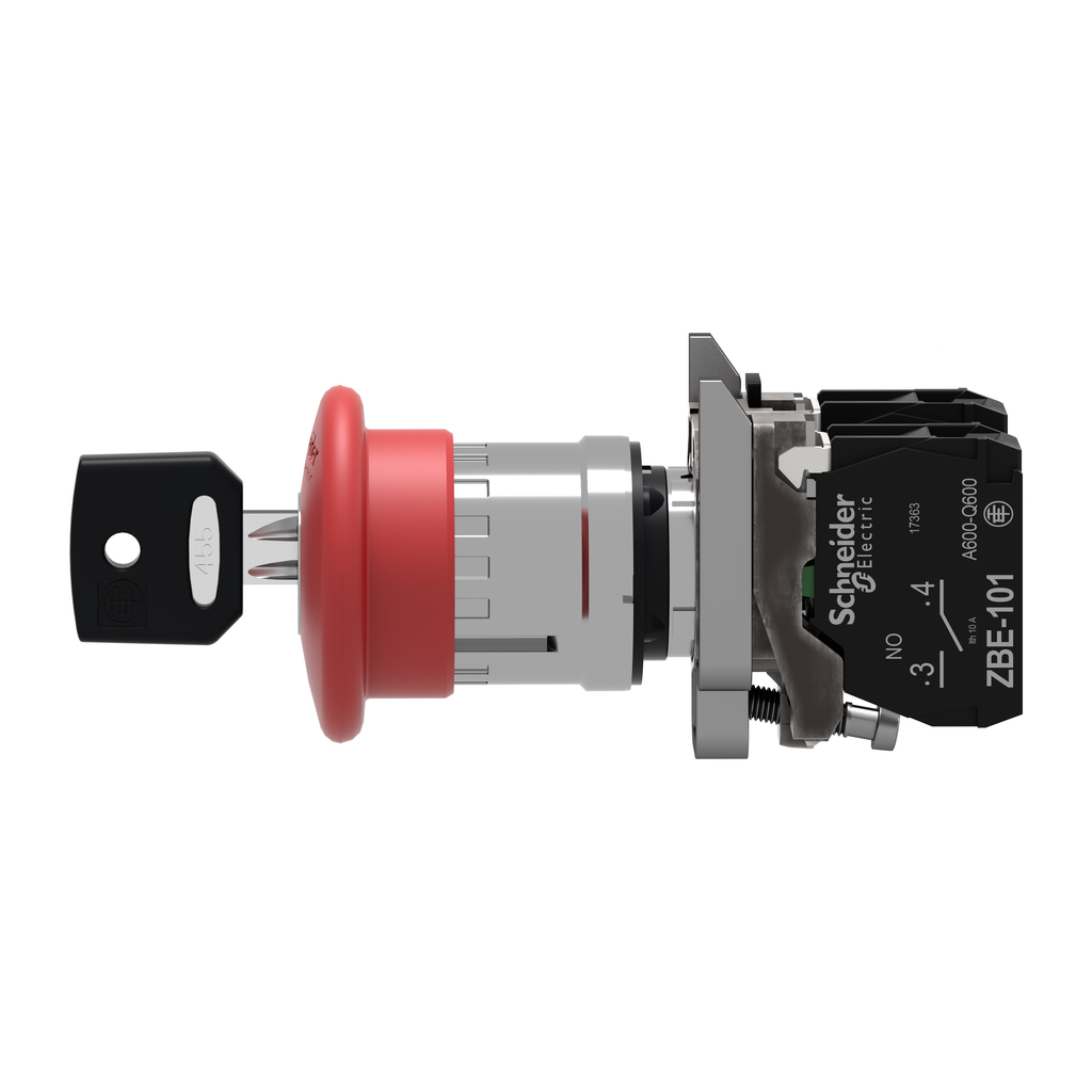 Harmony XB4 - bouton arrêt urgence Atx - Ø40 - à clé 455 - rouge - 1O+1F - vis