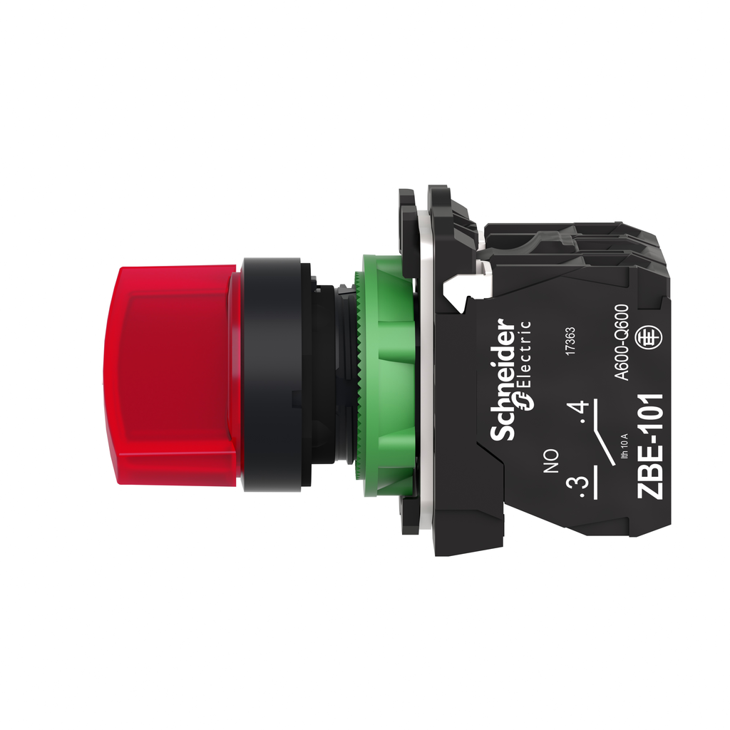 Harmony XB5 - bouton à manette lumin - Ø22 - 2 pos fix - rouge - 1O+1F - 24V