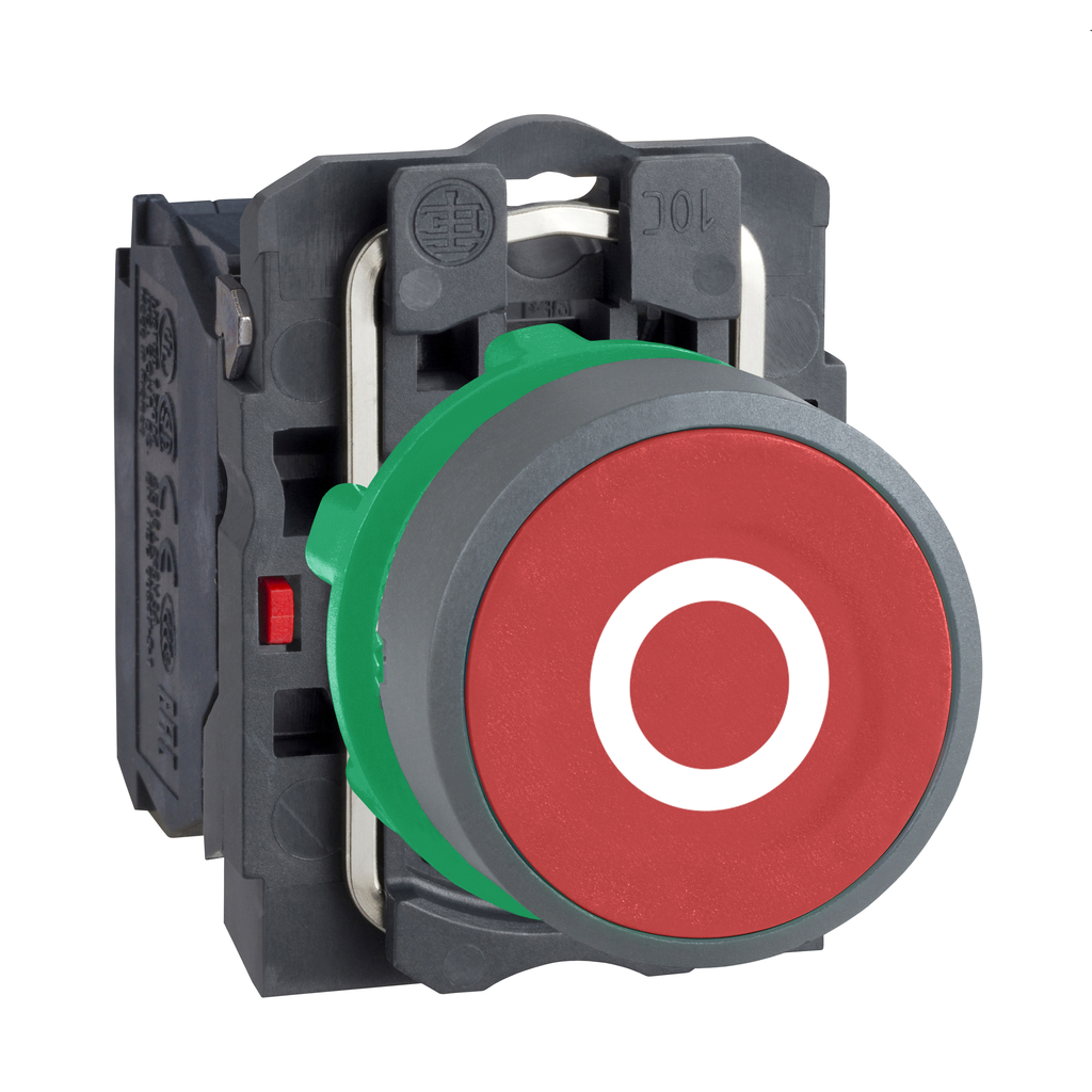 Harmony XB5 - bouton poussoir impulsion - Ø22 - col grise - marqué - rouge - 1O