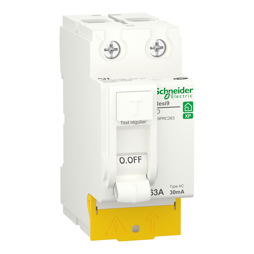 Resi9 - inter différentiel - 2P - 63A - 30mA - Type AC - peignable - alim bas