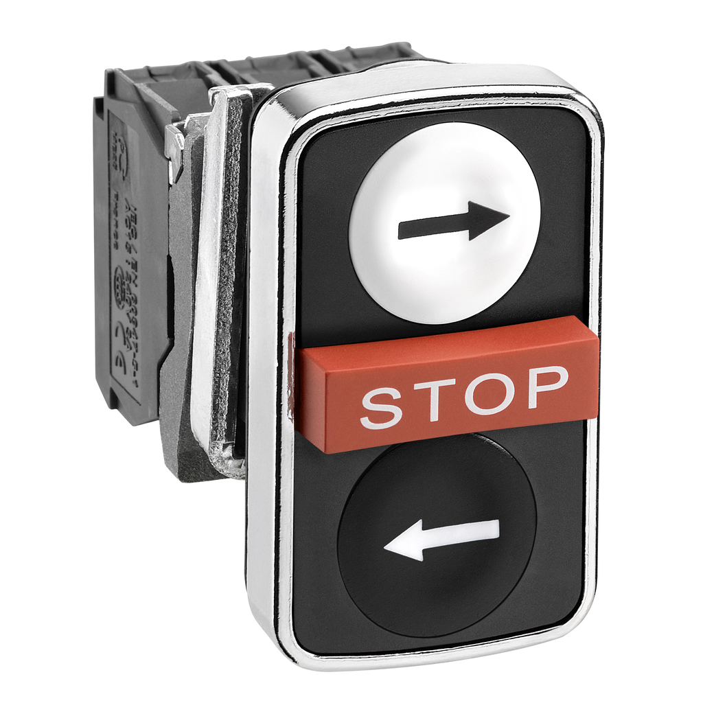 Harmony XB4 - bouton 3 touches - Ø22 - blanc/noir/rouge - 1O+2F - vis étrier