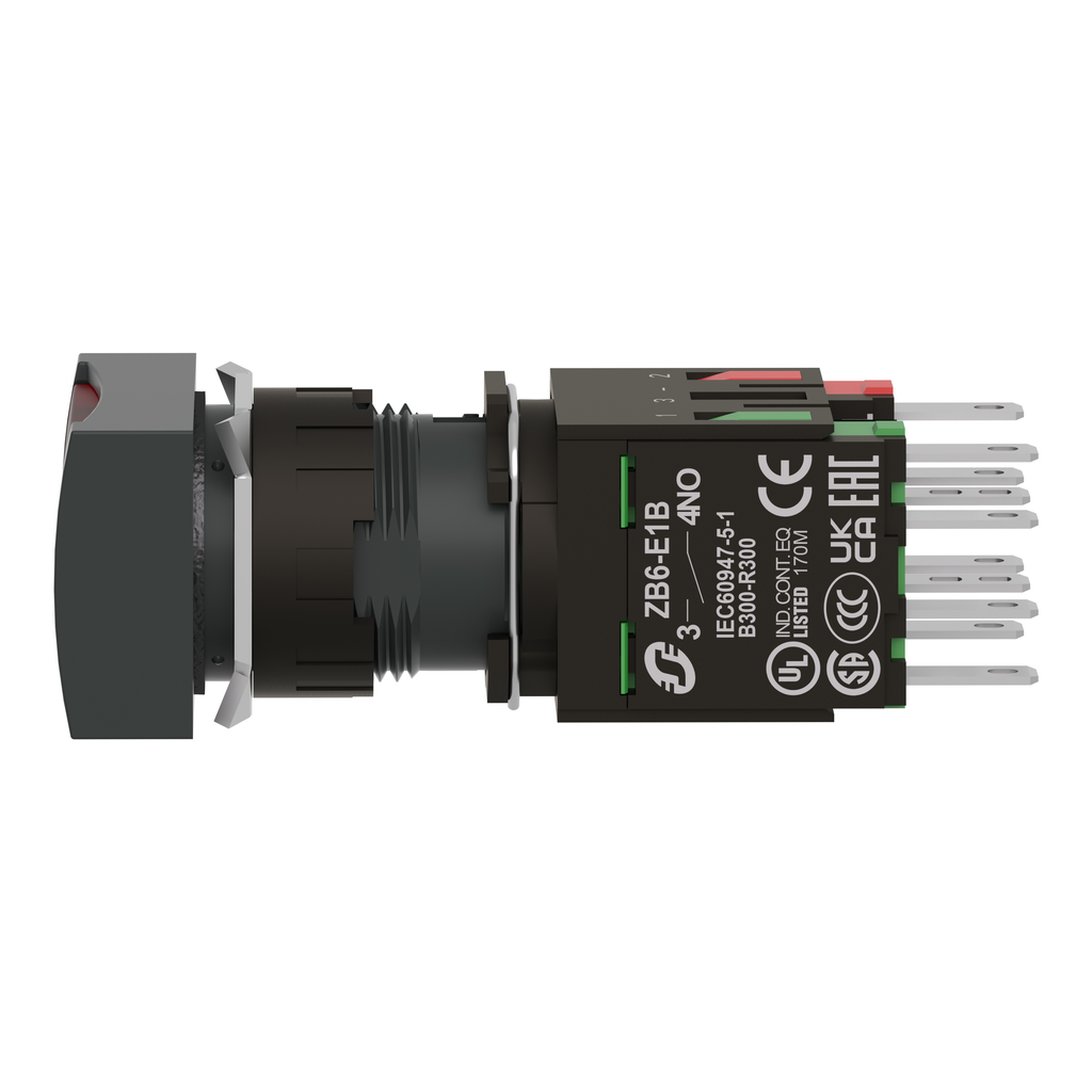 Harmony XB6 - bouton-pous. lum. complet - tête rect. - rouge - Ø16 - 24V - 1O+1F