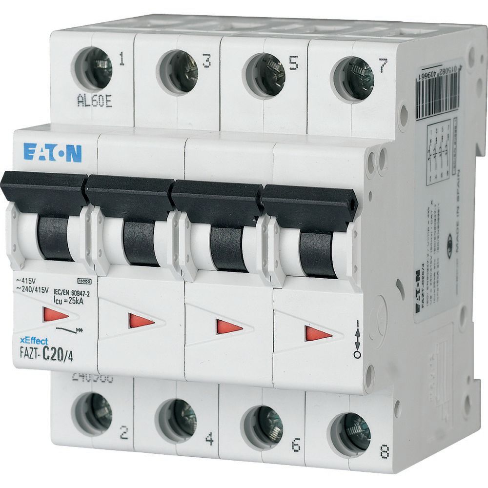 Disjoncteur modulaire FAZT, 20A, 4P, 25kA (IEC/EN 60947-2), courbe C