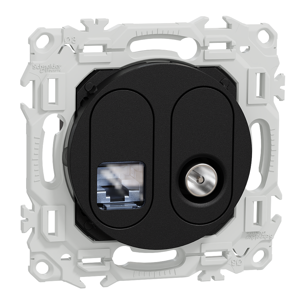 Odace - prise mixte RJ45 Cat.6 STP + TV - noir onyx