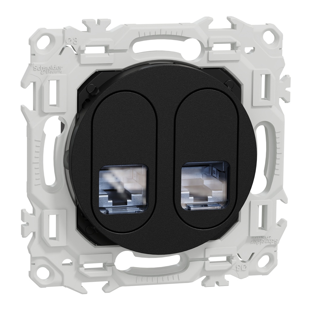 Odace - prise double RJ45 - Cat6 STP grade 2TV min à grade 3TV - noir onyx