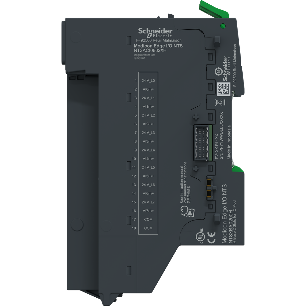 Edge I/O NTS Module+Base Entrée Ana 8 voies, Courant, 1/2Fils - Durcie