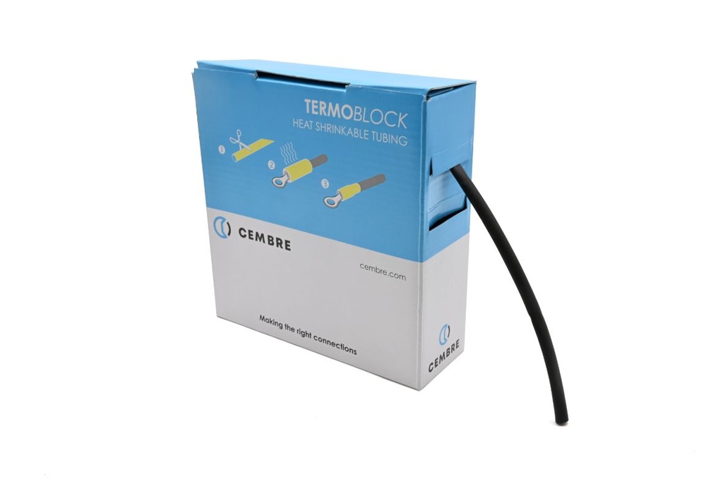 Gaine thermo 2:1 en cassette 6,4 mm av. rétreint L 10 m noire