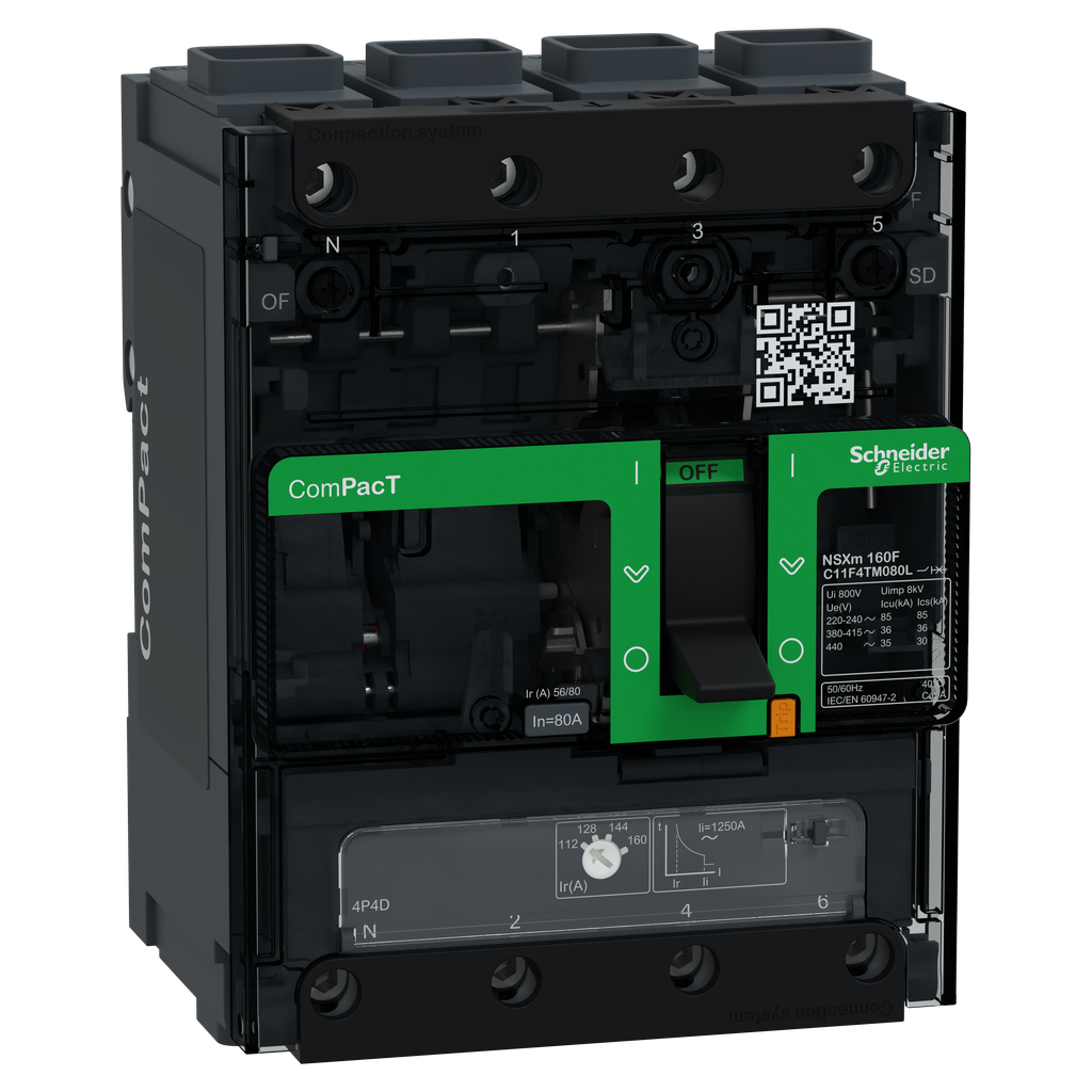 ComPacT NSXmF - disjoncteur - TM-D 100A - 4P4D - 36kA - borne EverLink