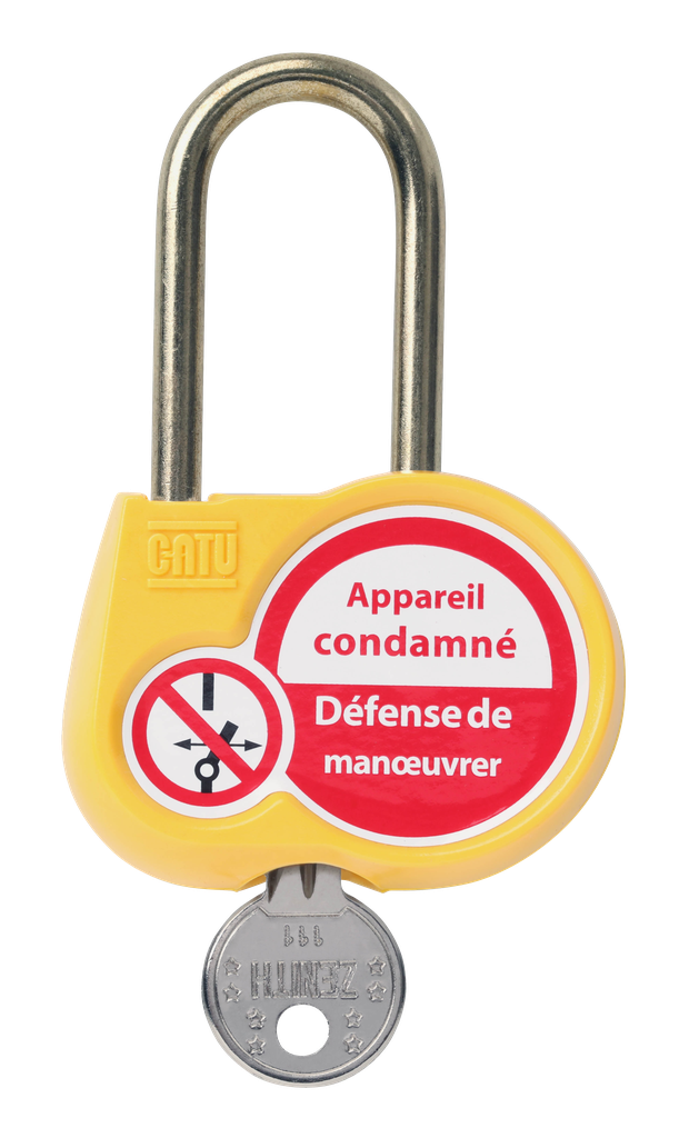 Cadenas jaune anse 50mm diamètre 6mm clé aléatoire.