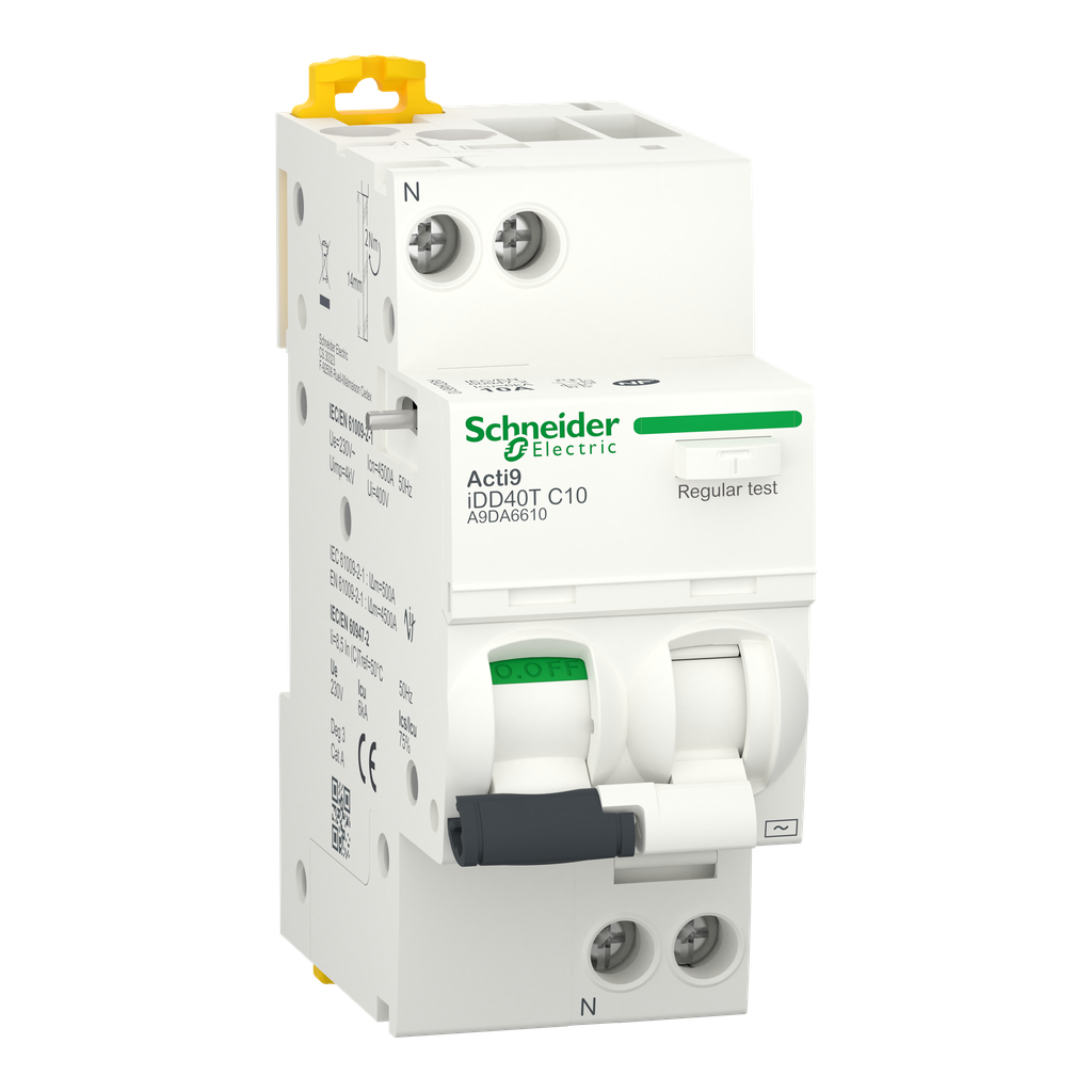 Acti9 iDD40T - Disjoncteur dif. - 1P+N 10A - Crb C - 4500A/6kA - 300mA - Type AC
