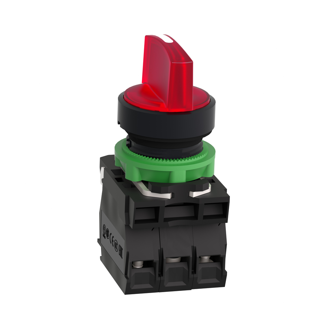 Harmony XB5 - bouton à manette lumin - Ø22 - 3 pos fix - rouge - 1O+1F - 24V