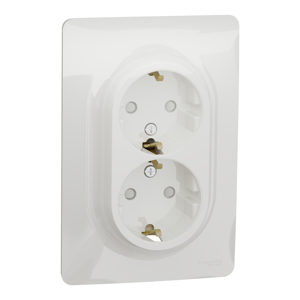 Unica - prise double 2P+T pour boîte 1P - DE - vis - Blanc - méca + plaque