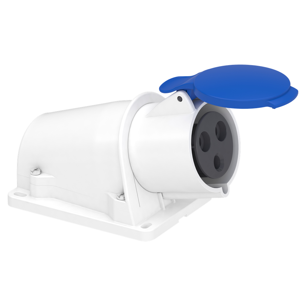 Socle prise BT saille inclinée, connexion vis, IP44, 32 A 2P+T 200-250 V
