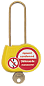 Cadenas jaune anse 70mm diamètre 4mm clé à définir -"Appareil condamné".