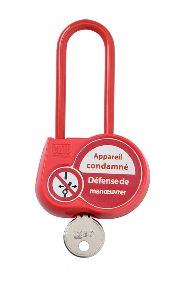 Cadenas de condamnation rouge, anse isolée H70 mm, clé 5555 "appareil condamné"