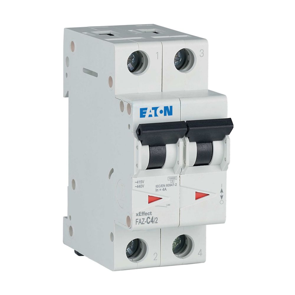 Disjoncteur modulaire FAZ, 4A, 2P, 15kA (IEC/EN 60947-2), courbe C