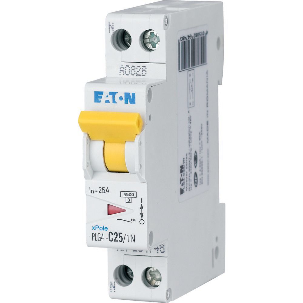 Disjoncteur modulaire, 1P+N, 25A, courbe C, 4,5kA (EN 60898)