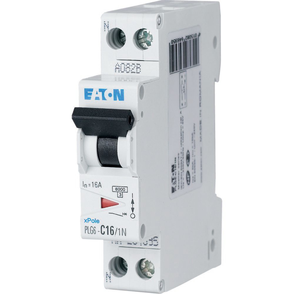 Disjoncteur modulaire PLG6, 1P+N, 40A, courbe C, 10kA (EN 60947-2)