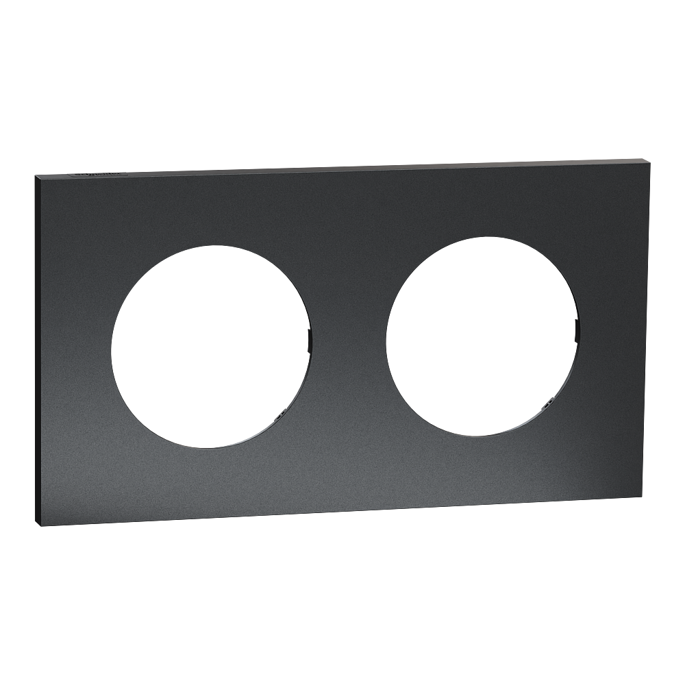 Odace Métal - plaque de finition 2 postes - effet Perle Noire support noir