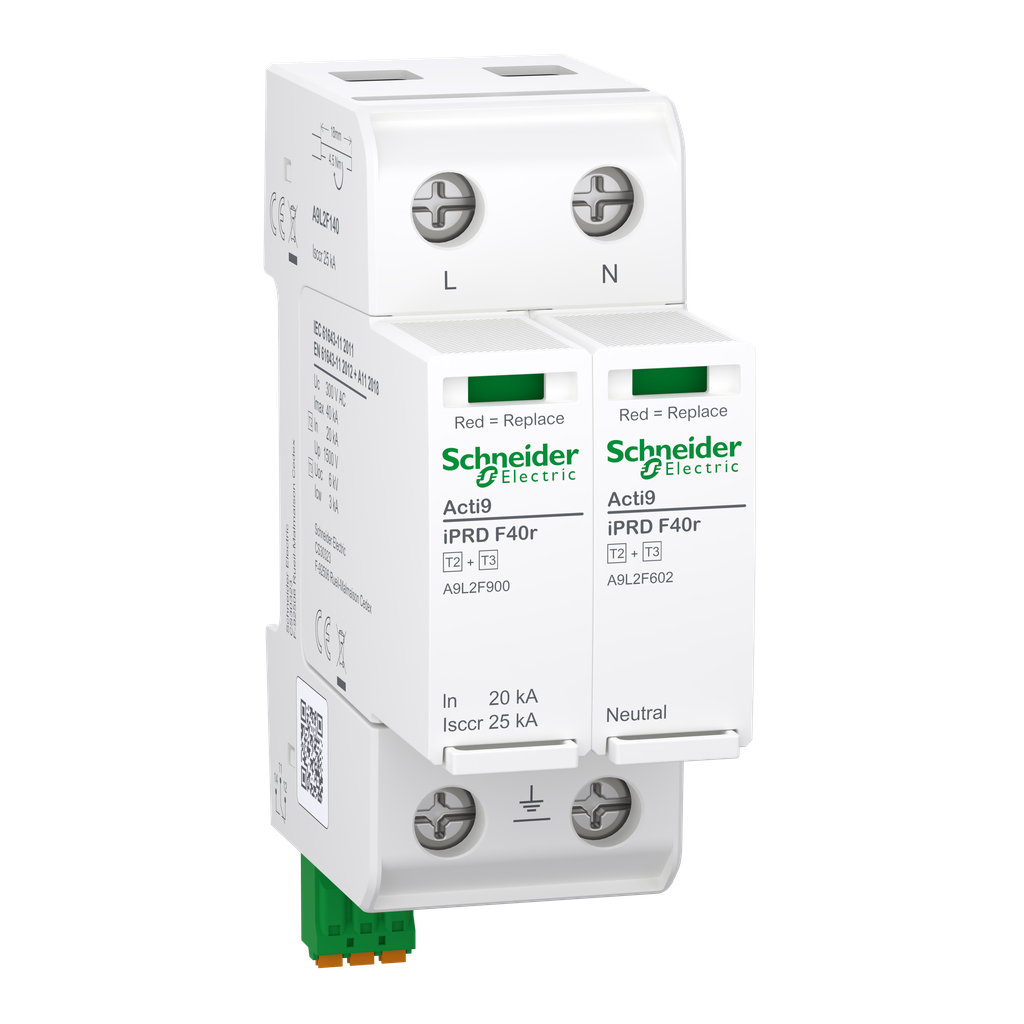Acti9 IPRD F40r Parafoudre autoprotégé 36mm 1PN In=20kA  Up=1,5kV  Icc=25kA