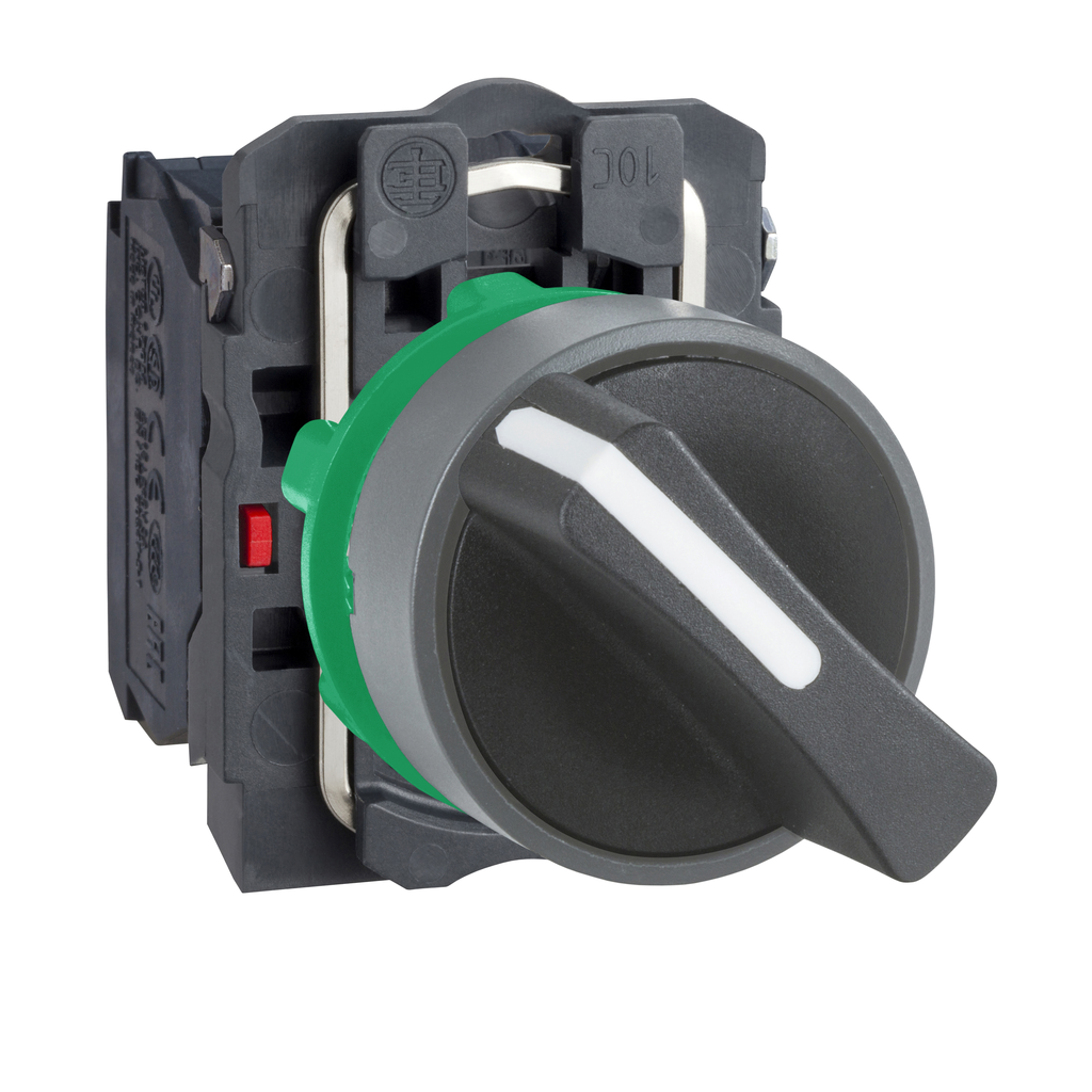 Harmony XB5 - bouton tournant à man - Ø22 - col grise - 2 pos fix - noir - 1O+1F