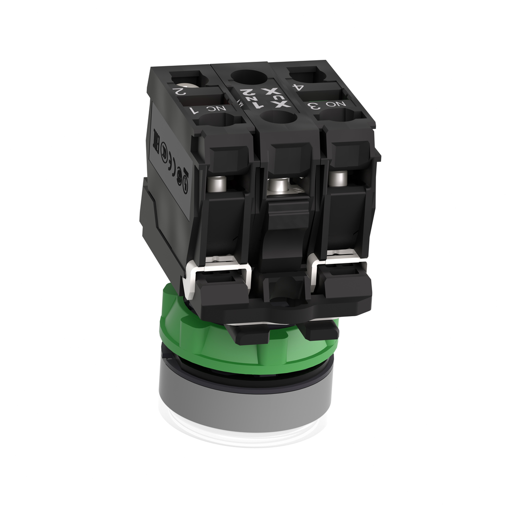 Harmony XB5 - bouton poussoir lum - Ø22 - col grise - blanc - 1O+1F - 230V - vis