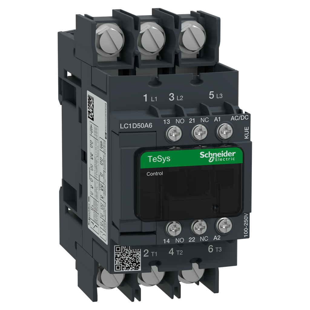 TeSys D Green - contacteur 3P (3NO) 50A - 100/250VCA/CC - basse conso - cosses