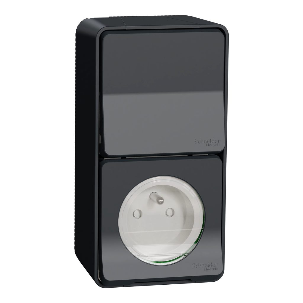 Mureva Styl - Prise courant 2P+T+va et vient verti. - saillie - IP55 IK08 - gris