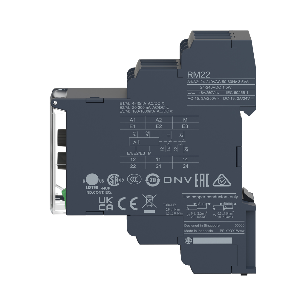 Harmony Control RM22 - relais sur-intensité - 4mA à 1A - 2OF - 24V à 240Vca/cc