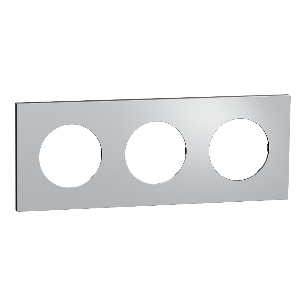 Odace Métal - plaque de finition 3 postes - effet Aluminium support noir