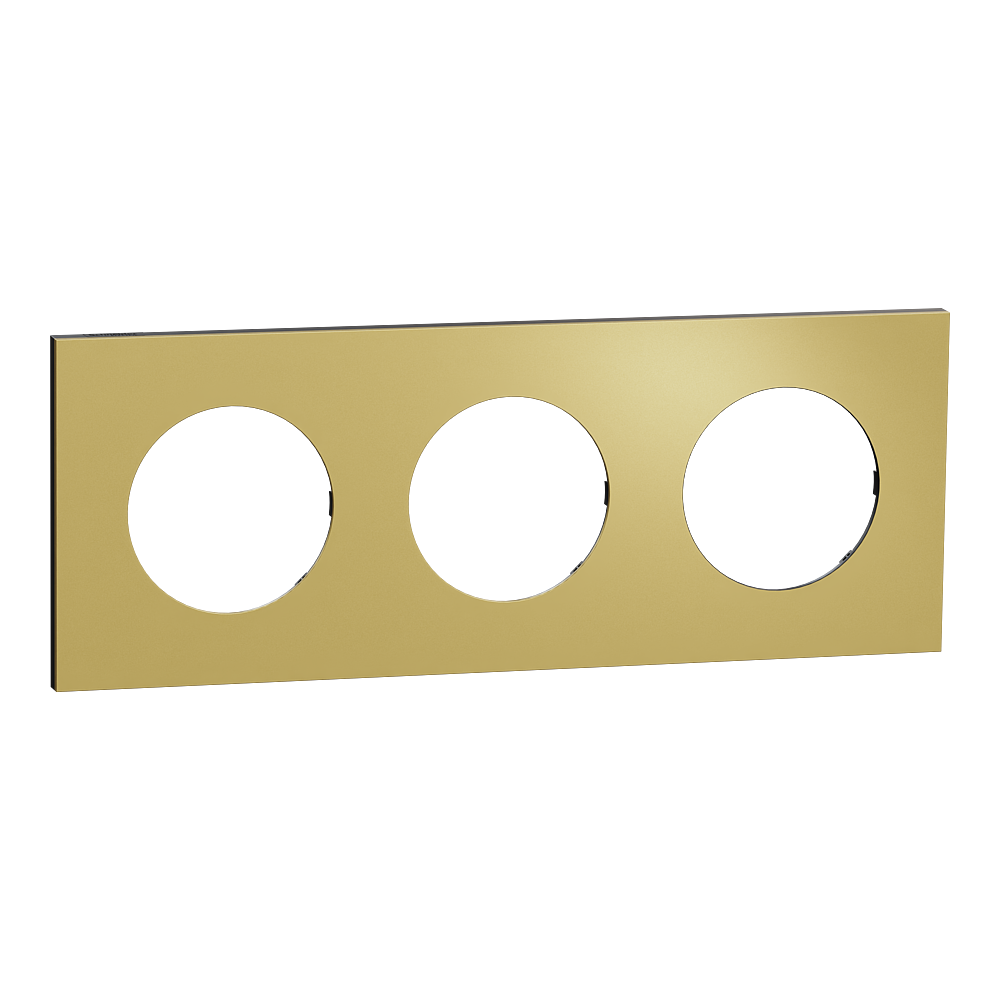 Odace Métal - plaque de finition 3 postes - effet Laiton support noir